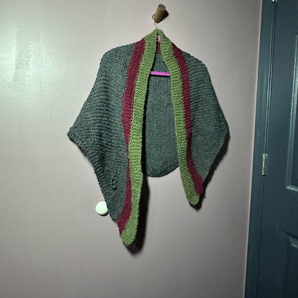 None Sweaters - Gray, Green and Burgundy Women's Shawl